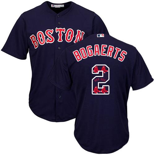 Red Sox #2 Xander Bogaerts Navy Blue Team Logo Fashion Stitched MLB Jersey